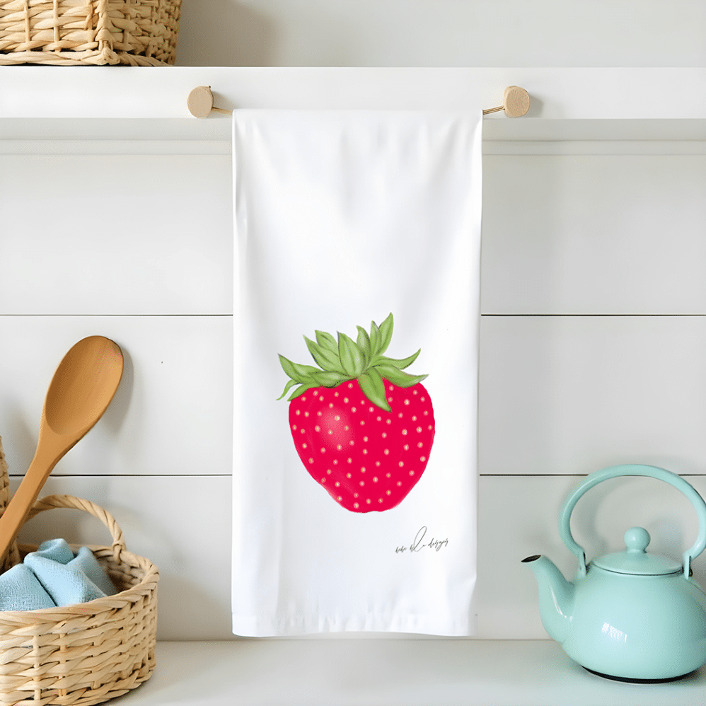 strawberry flour sack tea towel