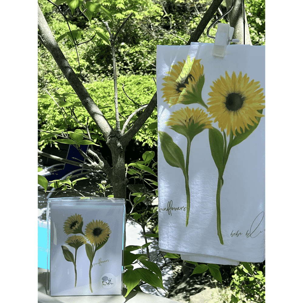 sunflower flour sack towel and note cards