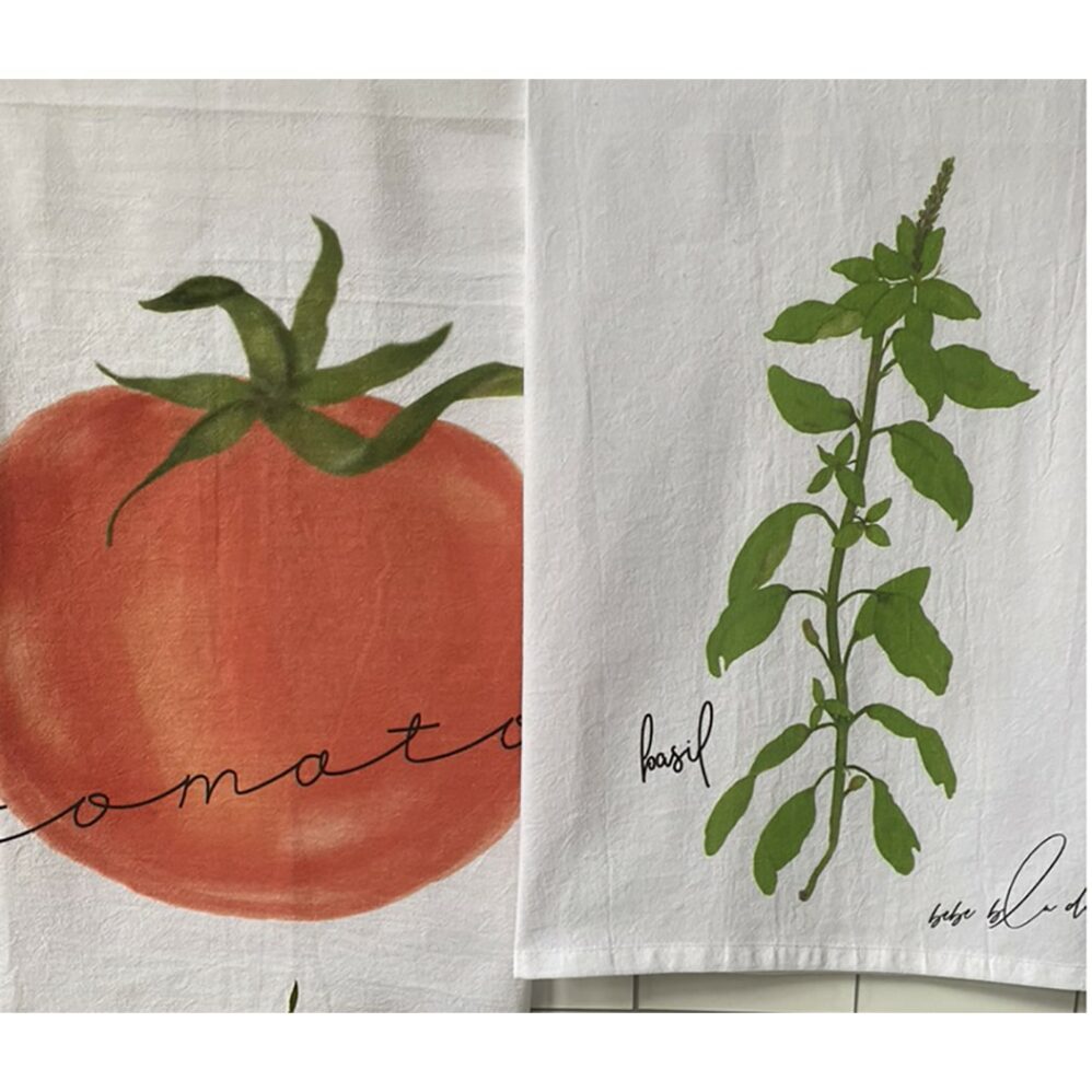 tomato and basil flour sack towels