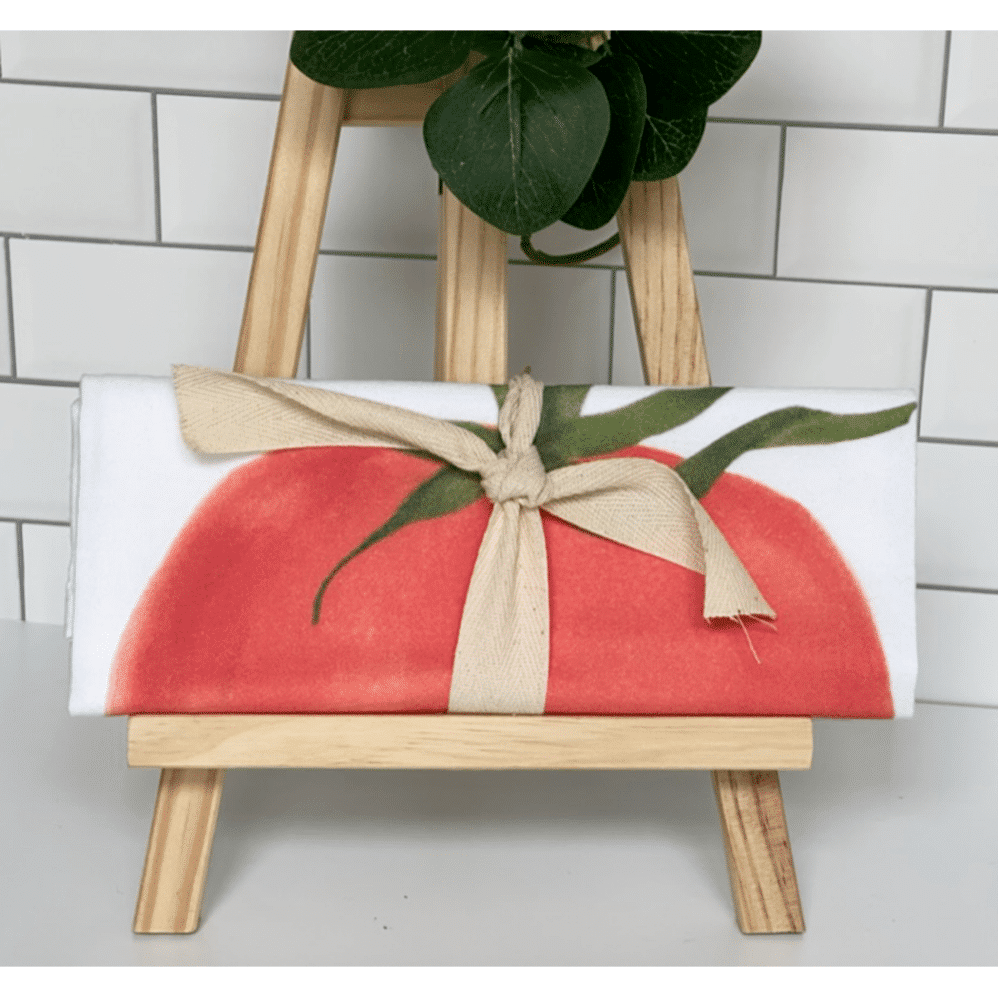 tomato flour sack towel wrapped