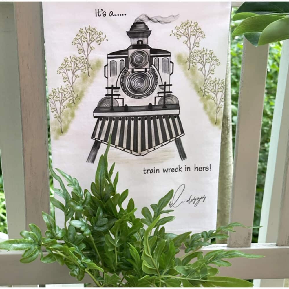 train wreck flour sack towel