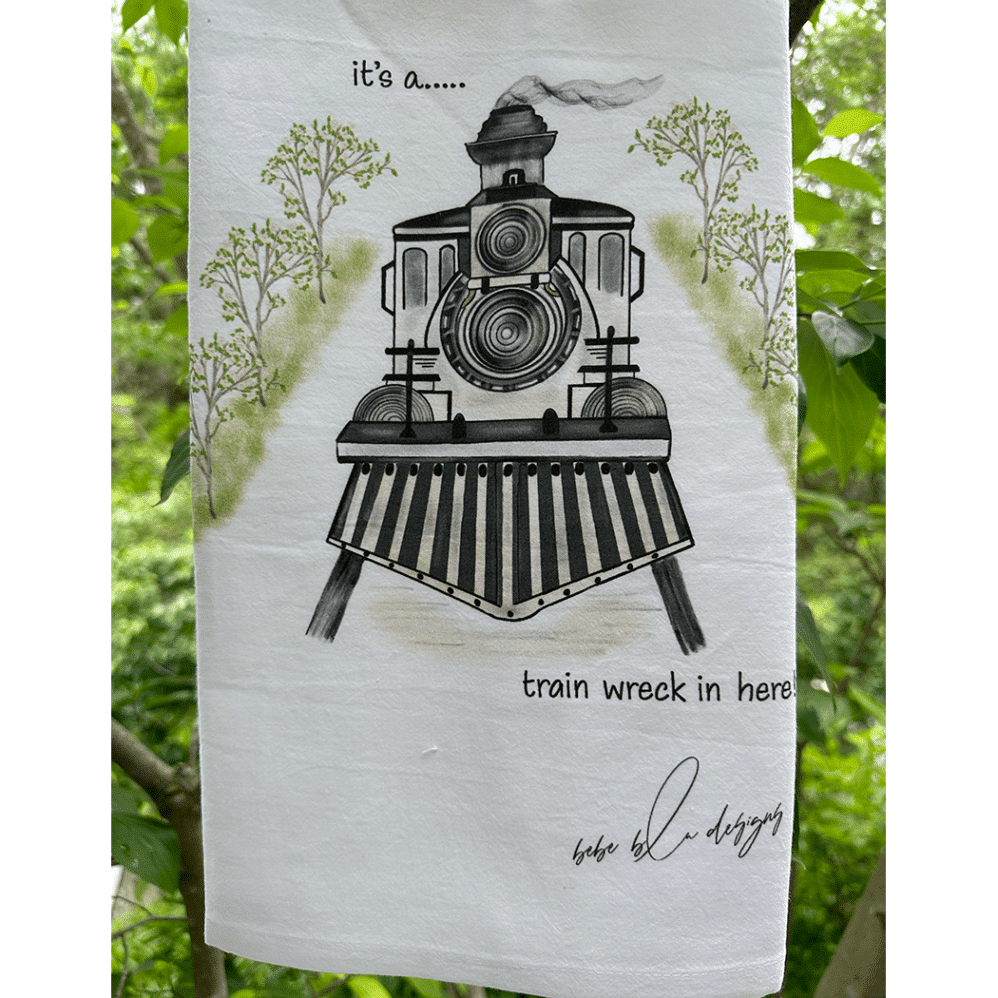 train wreck flour sack towel