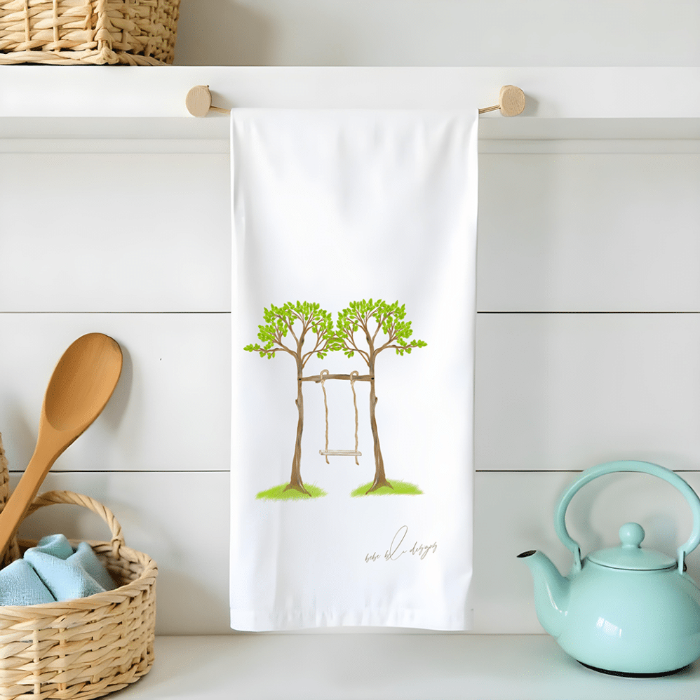 tree swing flour sack tea towel