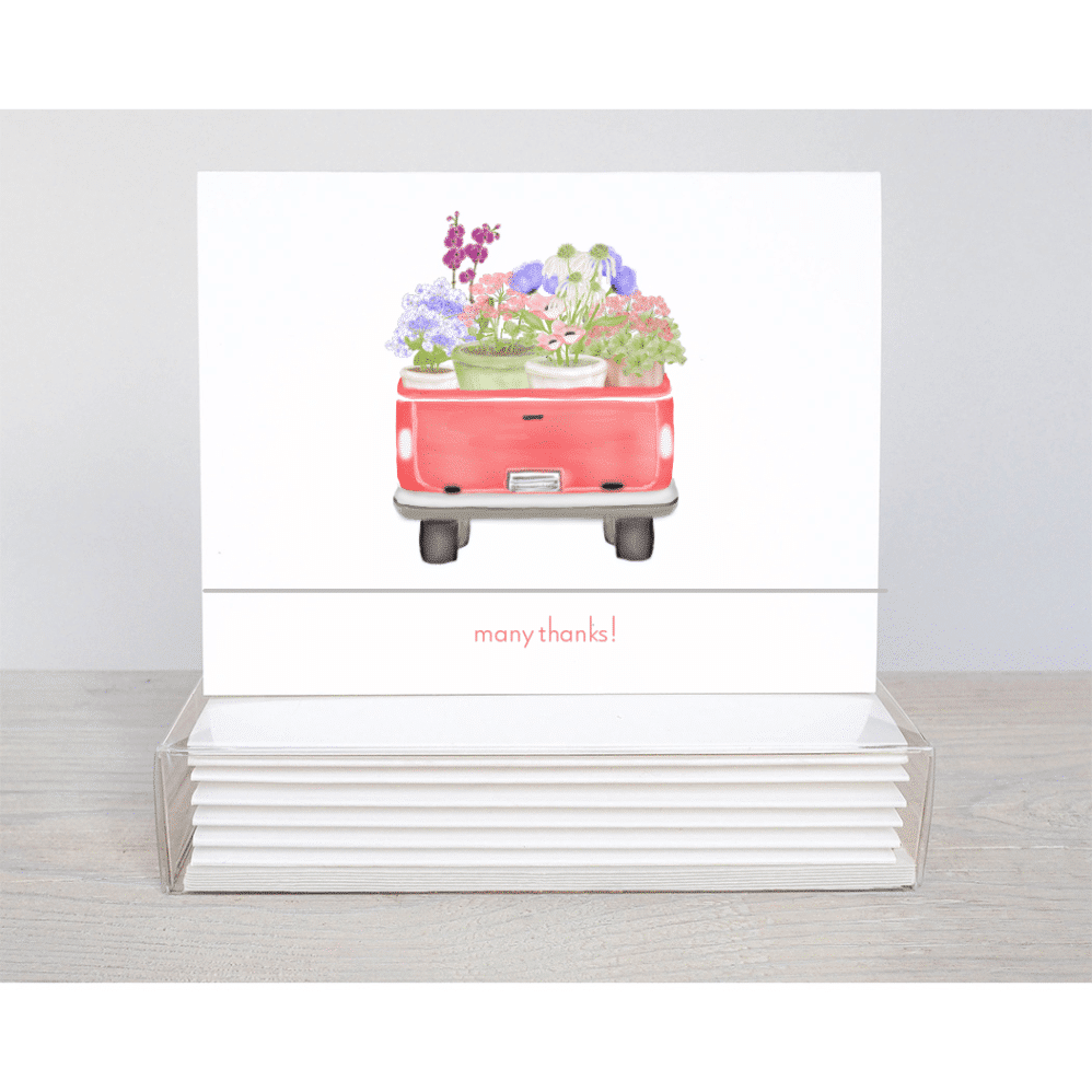 trunk full of flowers thank you card