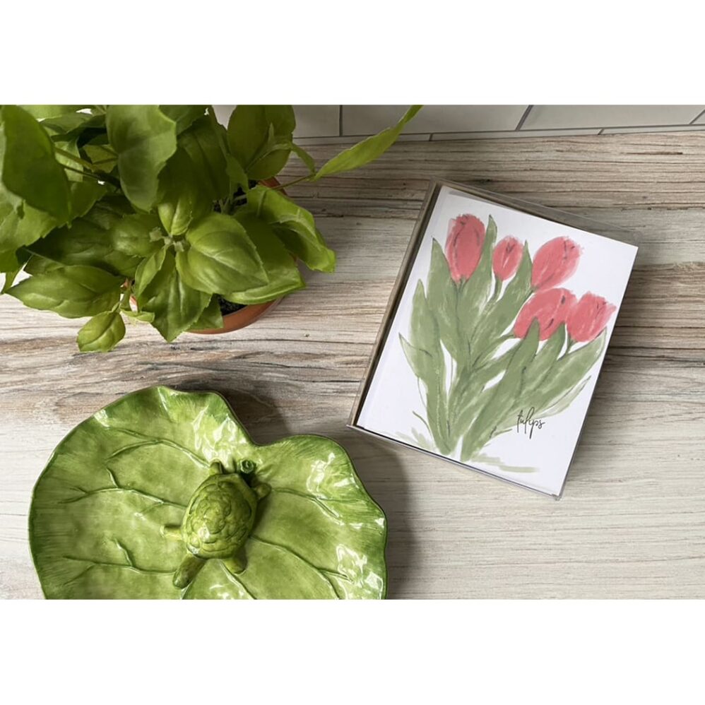 red tulips note card box