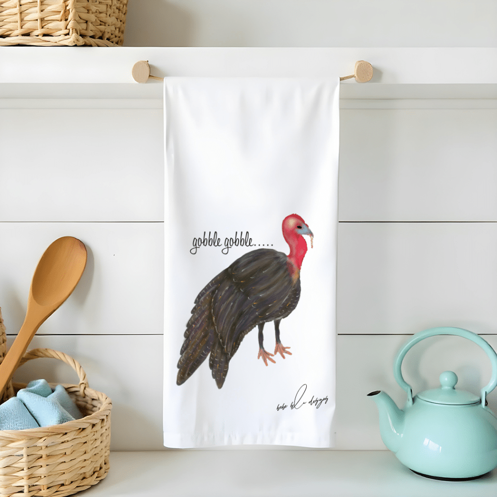 turkey gobble gobble flour sack tea towel