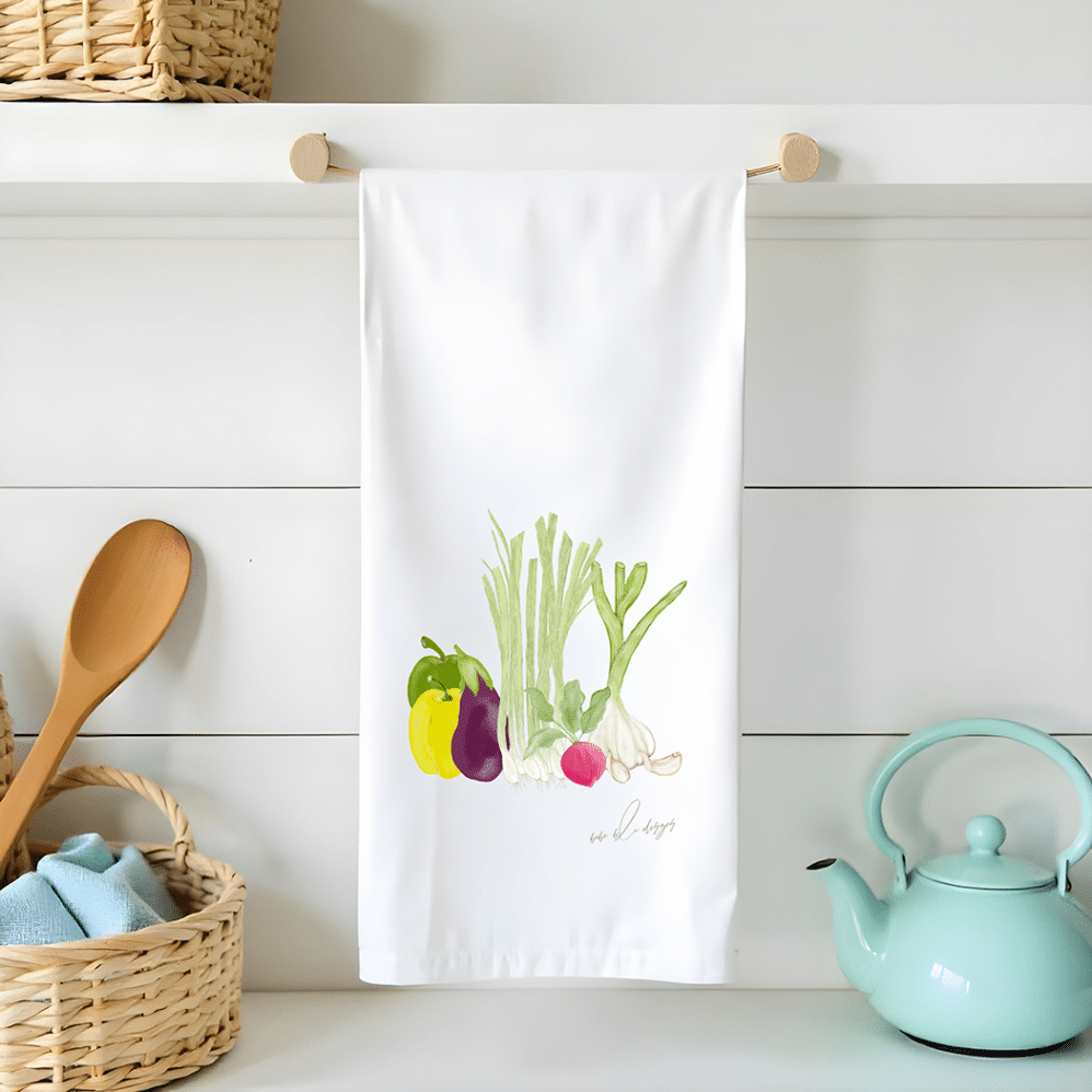vegetables flour sack tea towel