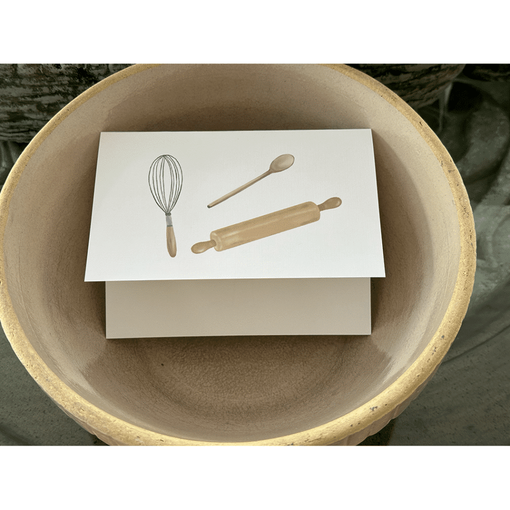 vintage rolling pin whisk and spoon card