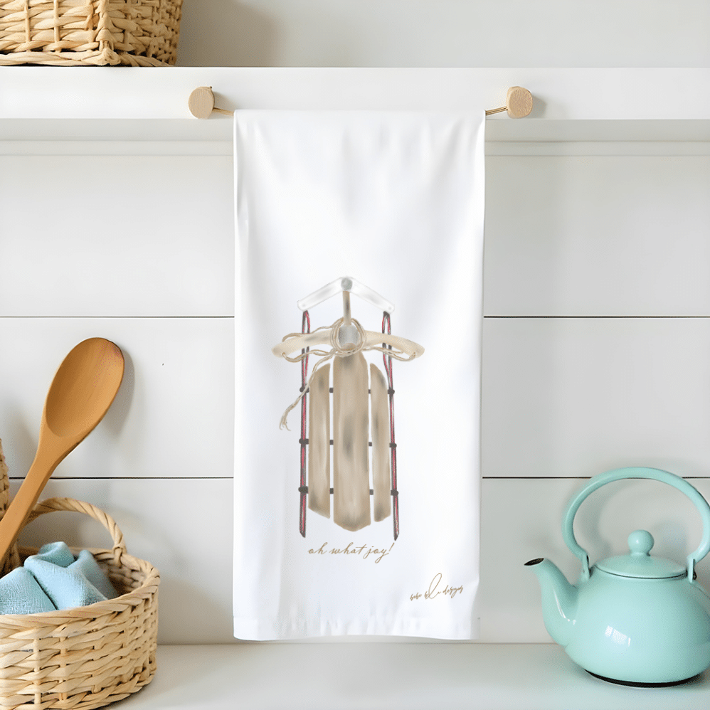 vintage sled flour sack tea towel