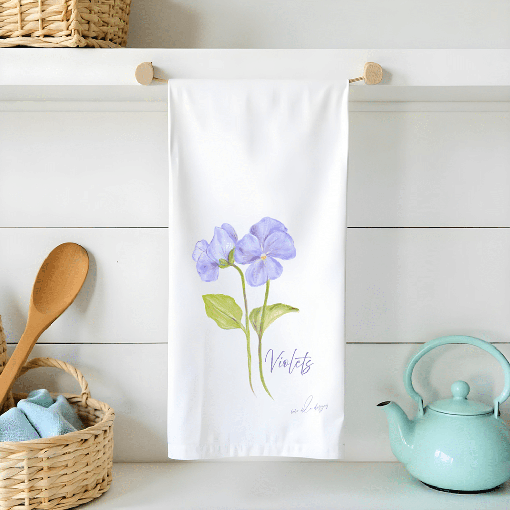 PURPLE violets FLOUR SACK TEA TOWEL