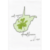 an outline of the state of West Virginia with the Rhododendron state flower and the words; West Virginia, almost heaven