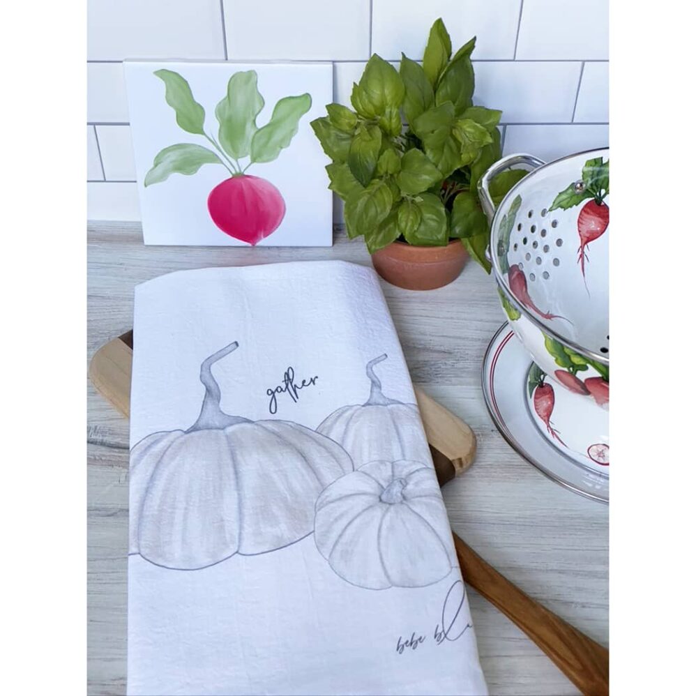 white heirloom pumpkin flour sack towel