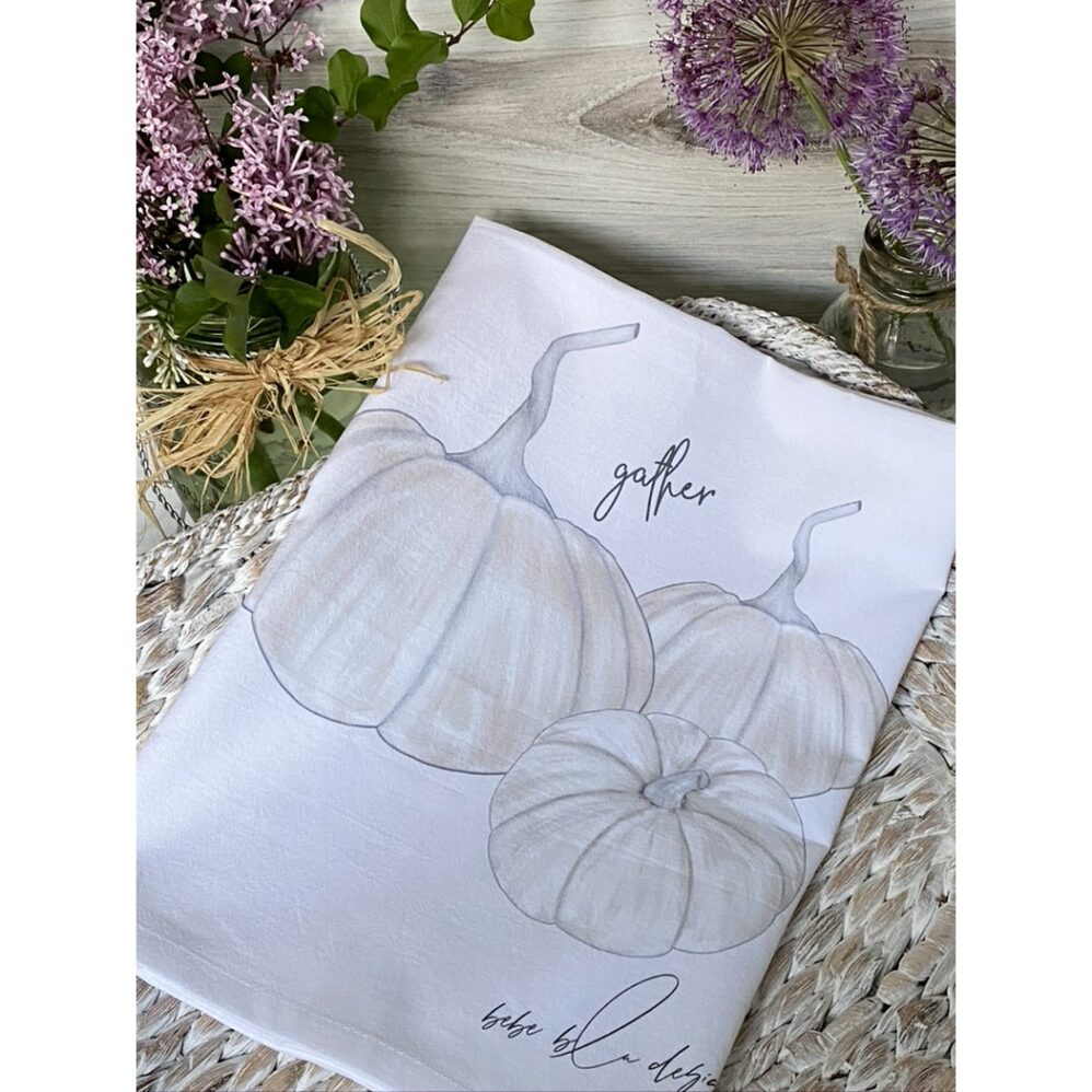 white pumpkin flour sack towel