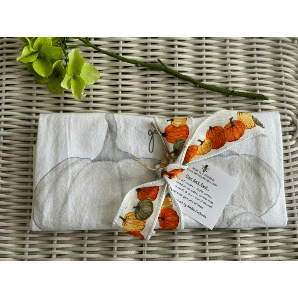 white pumpkin flour sack towel