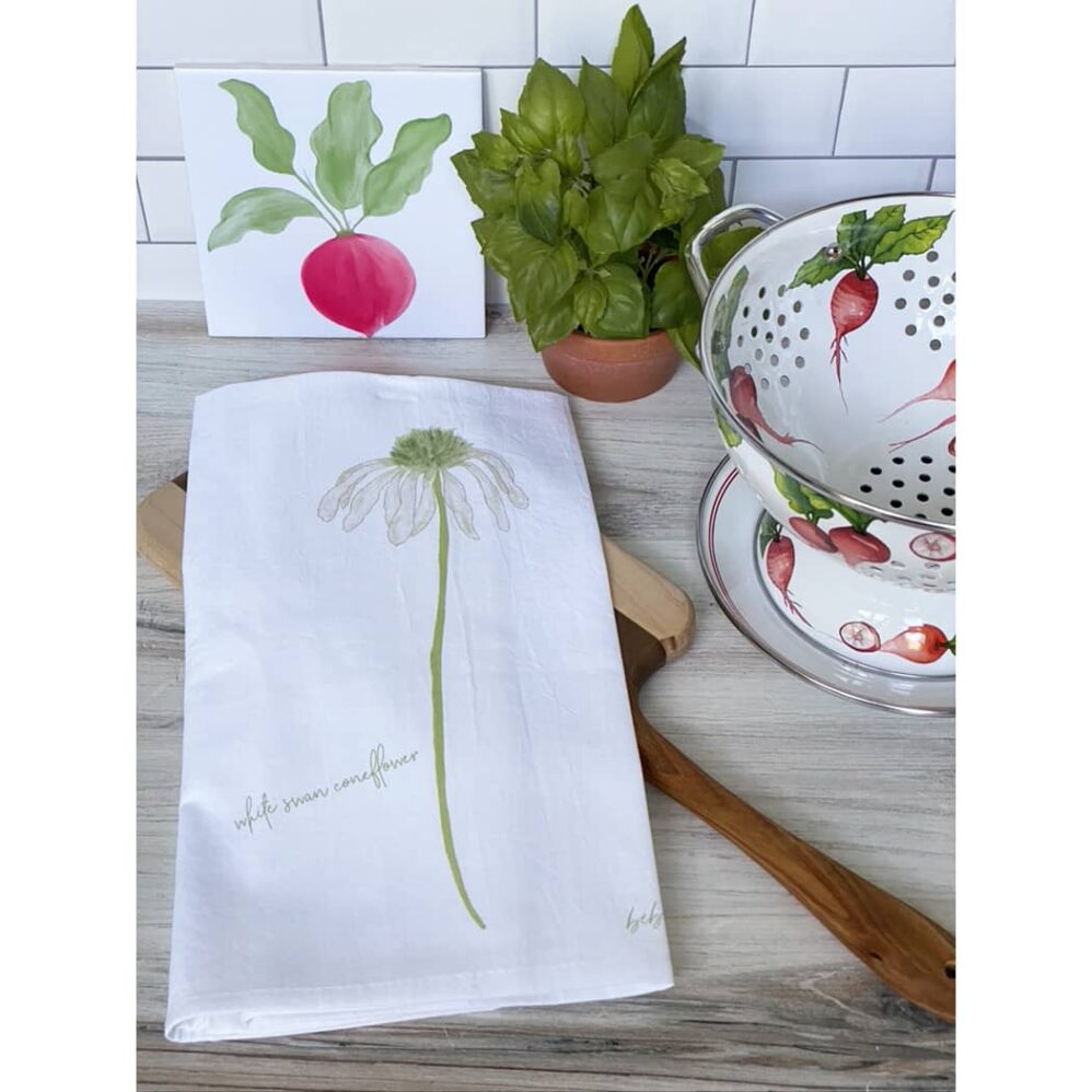 white swan coneflower flour sack towel