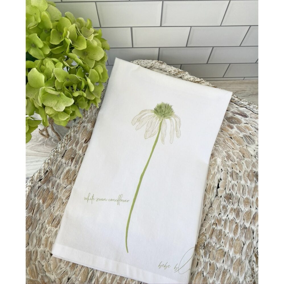 white swan coneflower flour sack towel