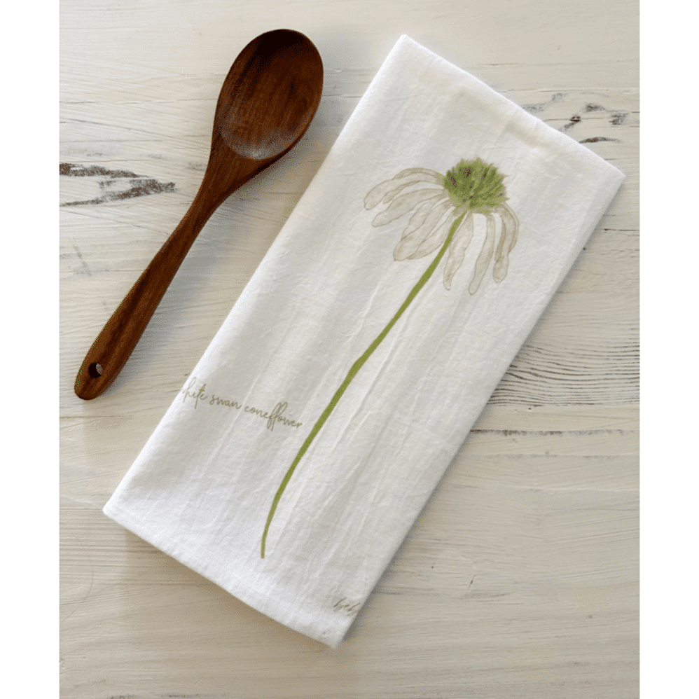 white swan coneflower flour sack towel