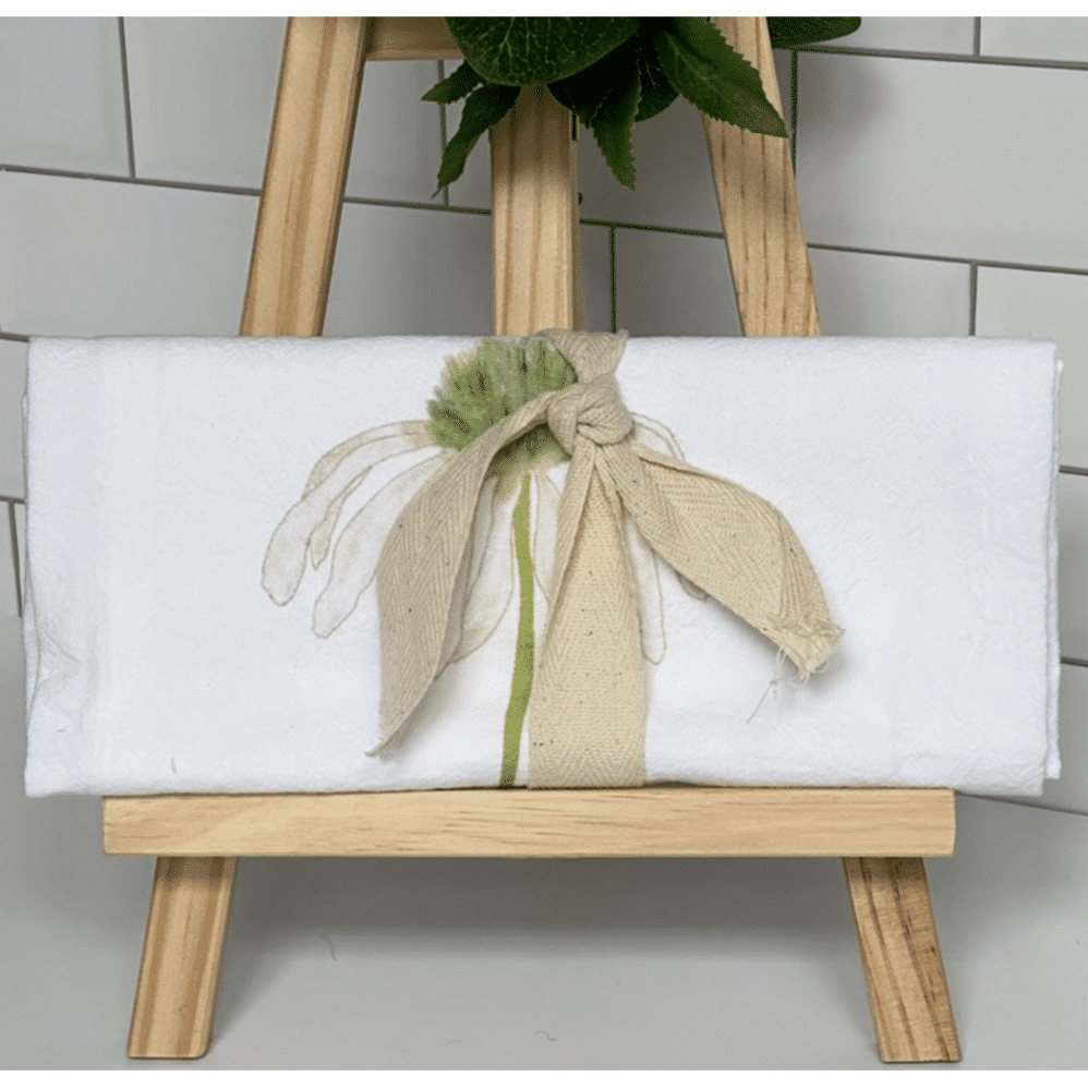 white swan coneflower flour sack towel wrapped