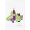 green and purple grapes, bottle and glass of red wine with a wine barrel