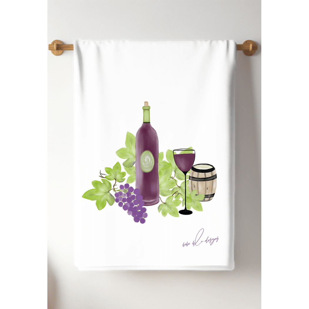 wine and grapes tea towel