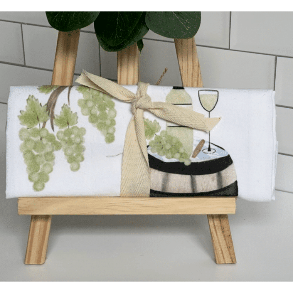 wine barrel flour sack towel wrapped