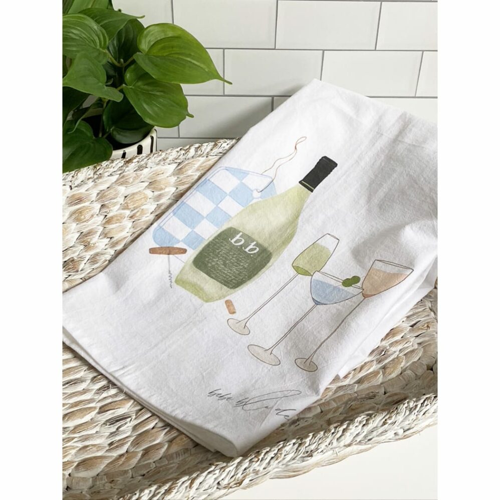 wine and cheese board flour sack towel