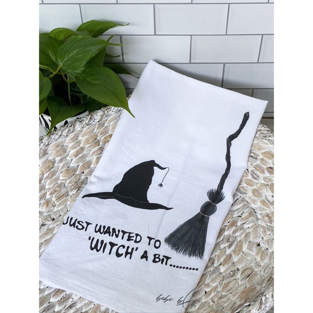 witch hat and broom lour sack towel