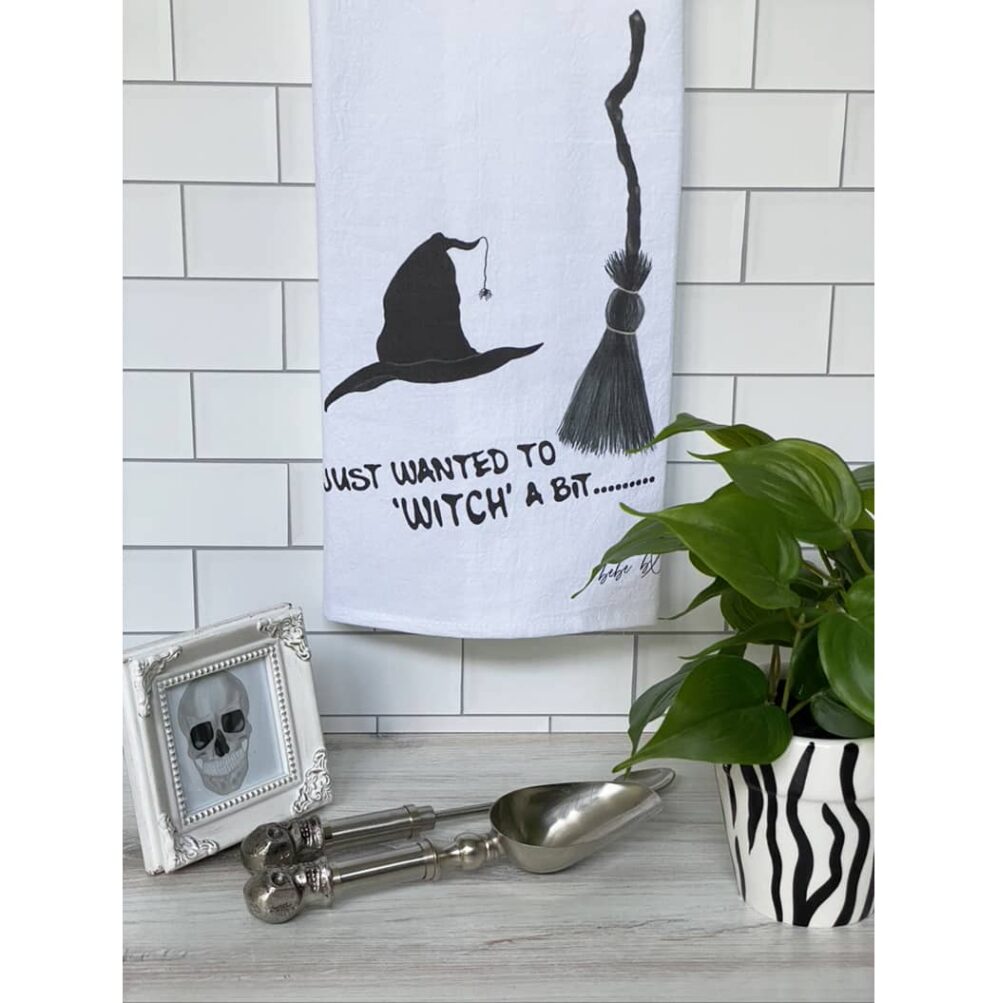 witches hat and broom Flour Sack Towel