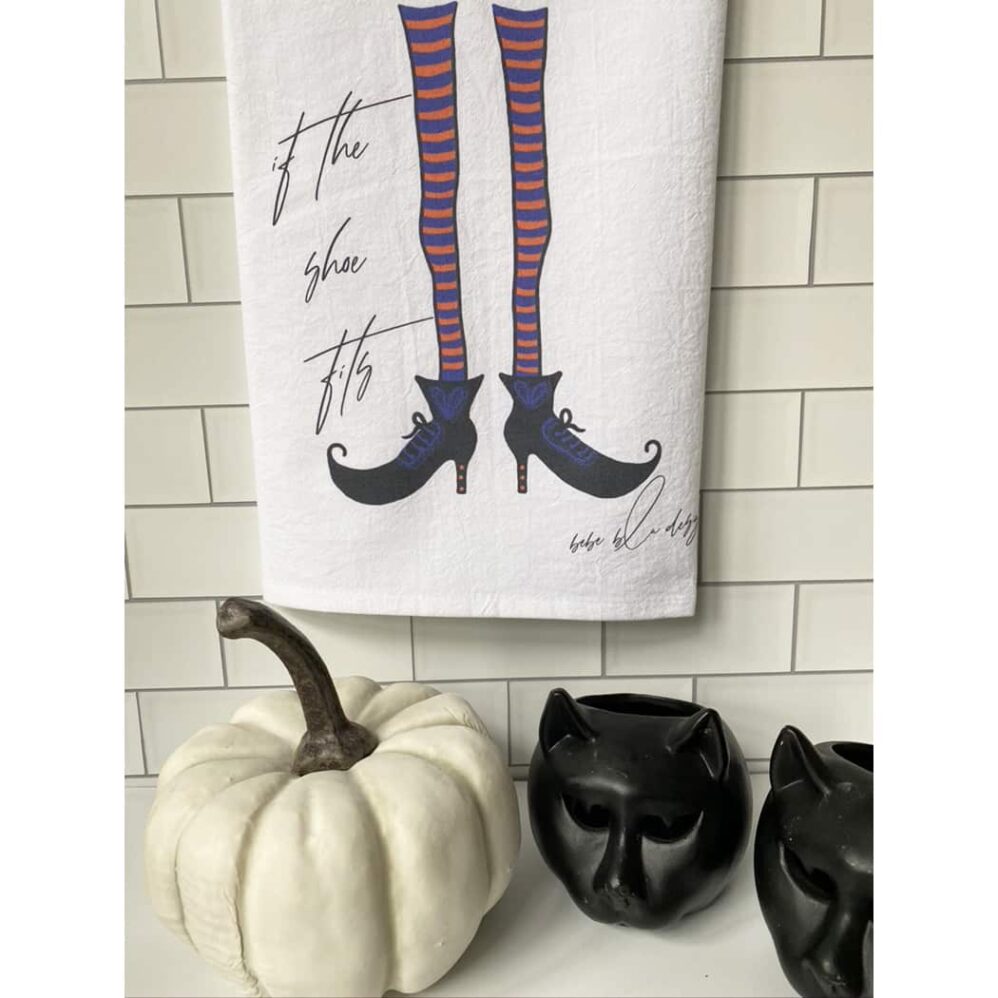 witch legs flour sack towel