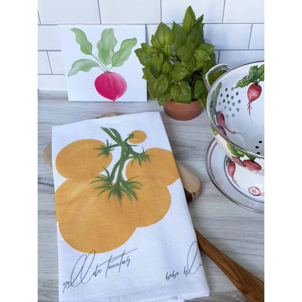 yellow tomato flour sack towel