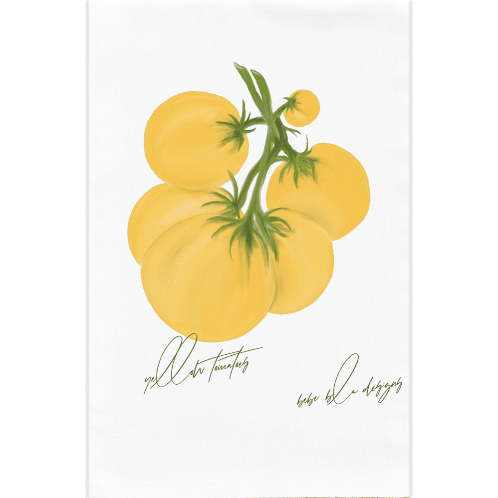 yellow tomatoes flour sack towel