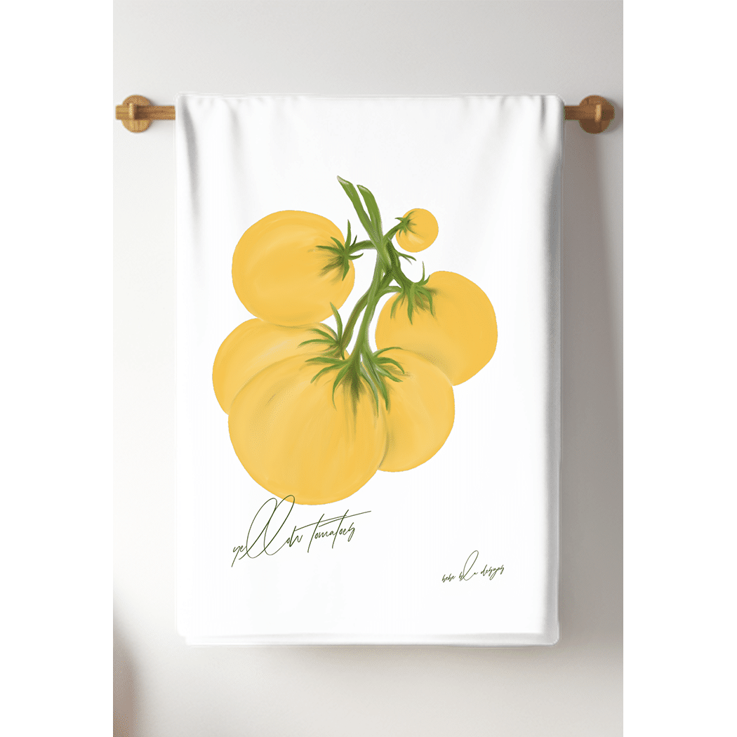 yellow tomatoes tea towel